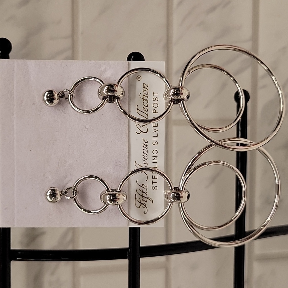 Fifth Avenue Collection Silvertone Inner Circle Dangle Earrings Sterling Post